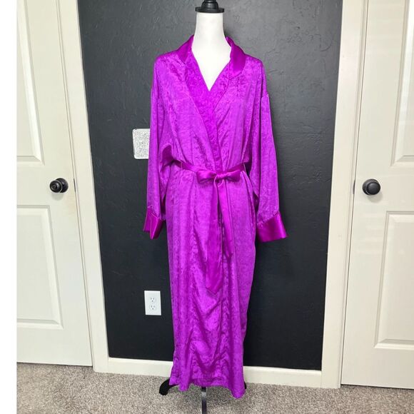 Victoria’s Secret Gold Label Purple Satin Jacquard Long Robe - Women’s Size M/L - Picture 3 of 10